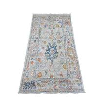 Load image into Gallery viewer, 2&#39;10&quot;x5&#39;4&quot; Silver Gray, Hand Knotted Soft Wool Weft, Natural Dyes With Rural Flower And Leaf Design, Afghan Angora Oushak, Oriental Rug FWR537180