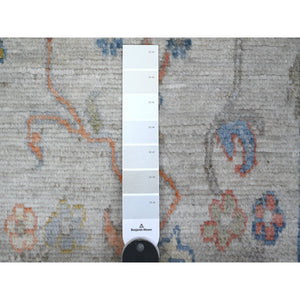 2'10"x5'4" Silver Gray, Hand Knotted Soft Wool Weft, Natural Dyes With Rural Flower And Leaf Design, Afghan Angora Oushak, Oriental Rug FWR537180