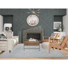 Load image into Gallery viewer, 8&#39;x10&#39;4&quot; Misty Blue, Fine Aryana With All Over Geometric Leaf Design, Vibrant Wool, Hand Knotted Peshawar, Vegetable Dyes, Oriental Rug FWR537246