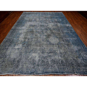 9'8"x13'3" Jet Gray, Cropped Thin Vintage Persian Kerman, Sides And Edges Secured, Cleaned Soft Wool, Distressed Feel, Hand Knotted Oriental Rug FWR537258