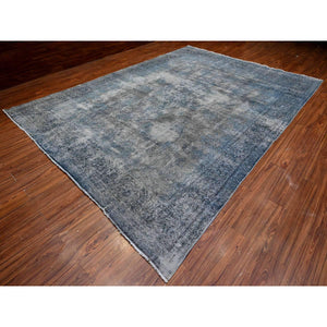9'8"x13'3" Jet Gray, Cropped Thin Vintage Persian Kerman, Sides And Edges Secured, Cleaned Soft Wool, Distressed Feel, Hand Knotted Oriental Rug FWR537258