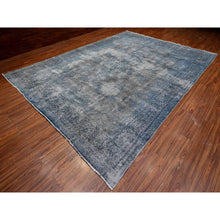 Load image into Gallery viewer, 9&#39;8&quot;x13&#39;3&quot; Jet Gray, Cropped Thin Vintage Persian Kerman, Sides And Edges Secured, Cleaned Soft Wool, Distressed Feel, Hand Knotted Oriental Rug FWR537258