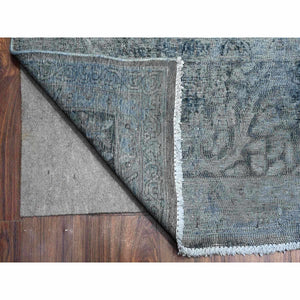 9'8"x13'3" Jet Gray, Cropped Thin Vintage Persian Kerman, Sides And Edges Secured, Cleaned Soft Wool, Distressed Feel, Hand Knotted Oriental Rug FWR537258
