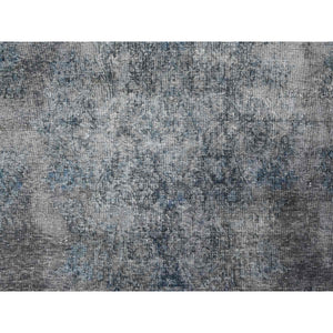 9'8"x13'3" Jet Gray, Cropped Thin Vintage Persian Kerman, Sides And Edges Secured, Cleaned Soft Wool, Distressed Feel, Hand Knotted Oriental Rug FWR537258