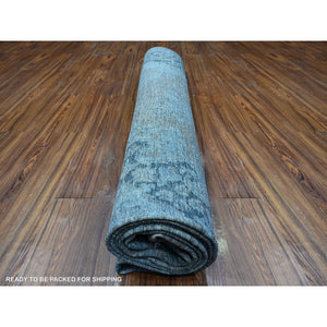9'8"x13'3" Jet Gray, Cropped Thin Vintage Persian Kerman, Sides And Edges Secured, Cleaned Soft Wool, Distressed Feel, Hand Knotted Oriental Rug FWR537258