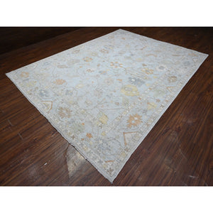8'10"x11'6" Arctic Blue, Wool Foundation With Village Medallions All Over Design, Vegetable Dyes, Afghan Angora Oushak, Hand Knotted, Oriental Rug FWR537294