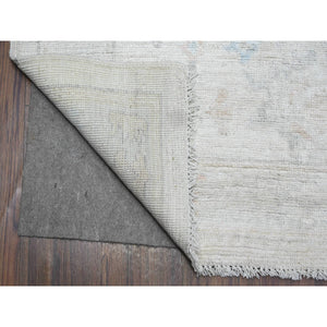 8'3"x9'9" Pacific Pearl White, Soft Wool Weft, Faded Afghan Angora Oushak, Hand Knotted, Vegetable Dyes With Village All Over Floral Design, Oriental Rug FWR537306