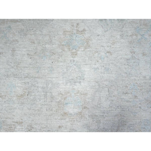 8'3"x9'9" Pacific Pearl White, Soft Wool Weft, Faded Afghan Angora Oushak, Hand Knotted, Vegetable Dyes With Village All Over Floral Design, Oriental Rug FWR537306