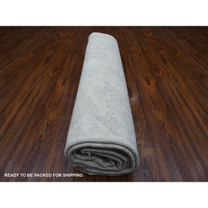 8'3"x9'9" Pacific Pearl White, Soft Wool Weft, Faded Afghan Angora Oushak, Hand Knotted, Vegetable Dyes With Village All Over Floral Design, Oriental Rug FWR537306