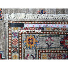 Load image into Gallery viewer, 9&#39;x12&#39;5&quot; Normandy Gray With Ivory Border, Hand Knotted All Over Tribal And Geometric Motifs, Velvety Wool, Natural Dyes, Afghan Super Kazak Oriental Rug FWR537360