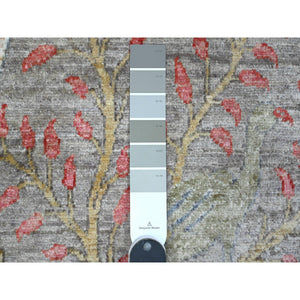 4'2"x20' Fashion Gray, Hand Knotted Natural Dyes, Birds Of Paradise Design, Afghan Peshawar 100% Wool, Wide Runner Oriental Rug FWR537474
