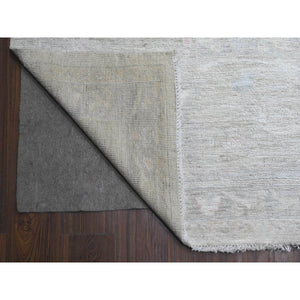 11'4"x15'5" Smoke White, Wool Weft, Hand Knotted, White Wash Afghan Angora Oushak, All Over Rural Flower And Leaf Pattern, XL Oriental Rug FWR537510