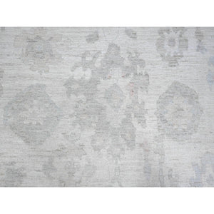 11'4"x15'5" Smoke White, Wool Weft, Hand Knotted, White Wash Afghan Angora Oushak, All Over Rural Flower And Leaf Pattern, XL Oriental Rug FWR537510
