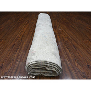 11'4"x15'5" Smoke White, Wool Weft, Hand Knotted, White Wash Afghan Angora Oushak, All Over Rural Flower And Leaf Pattern, XL Oriental Rug FWR537510