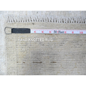 11'4"x15'5" Smoke White, Wool Weft, Hand Knotted, White Wash Afghan Angora Oushak, All Over Rural Flower And Leaf Pattern, XL Oriental Rug FWR537510
