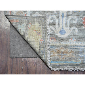 2'6"x15'3" Echo Gray, Afghan Angora Oushak, Soft Wool Foundation, Hand Knotted, Natural Dyes With Tribal Medallions All Over Design, Xl Runner Oriental Rug FWR537576