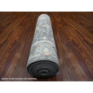 2'6"x15'3" Echo Gray, Afghan Angora Oushak, Soft Wool Foundation, Hand Knotted, Natural Dyes With Tribal Medallions All Over Design, Xl Runner Oriental Rug FWR537576