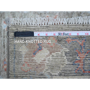 2'6"x15'3" Echo Gray, Afghan Angora Oushak, Soft Wool Foundation, Hand Knotted, Natural Dyes With Tribal Medallions All Over Design, Xl Runner Oriental Rug FWR537576