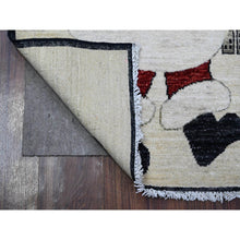 Load image into Gallery viewer, 2&#39;5&quot;x4&#39; Stone White, Organic Wool, Hand Knotted, Vegetable Dyes With Narrow Black Borders, Christmas Santa Claus Design, Mat Oriental Rug FWR537630