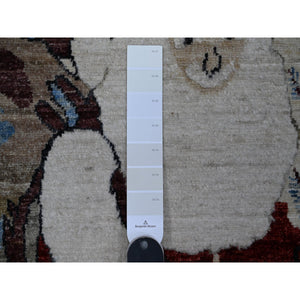 2'5"x4' Stone White, Organic Wool, Hand Knotted, Vegetable Dyes With Narrow Black Borders, Christmas Santa Claus Design, Mat Oriental Rug FWR537630