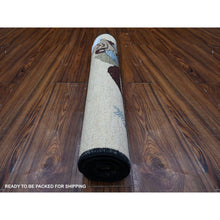 Load image into Gallery viewer, 2&#39;5&quot;x4&#39; Stone White, Organic Wool, Hand Knotted, Vegetable Dyes With Narrow Black Borders, Christmas Santa Claus Design, Mat Oriental Rug FWR537630
