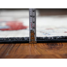 Load image into Gallery viewer, 2&#39;5&quot;x4&#39; Stone White, Organic Wool, Hand Knotted, Vegetable Dyes With Narrow Black Borders, Christmas Santa Claus Design, Mat Oriental Rug FWR537630