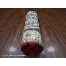 Load image into Gallery viewer, 2&#39;6&quot;x19&#39;5&quot; Brown Stone, Soft And Velvety Wool, Afghan Super Kazak With Large Tribal And Geometric Design, Hand Knotted Vegetable Dyes, Xl Runner Oriental Rug FWR537696