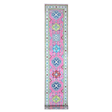 Load image into Gallery viewer, 2&#39;6&quot;x15&#39;6&quot; Azalea Pink, Colorful Caucasian Medallions Design, Pure And Soft Wool, Hand Knotted, Fusion Kazak, Runner Oriental Rug FWR537732