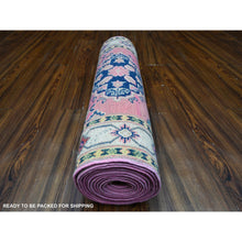 Load image into Gallery viewer, 2&#39;6&quot;x15&#39;6&quot; Azalea Pink, Colorful Caucasian Medallions Design, Pure And Soft Wool, Hand Knotted, Fusion Kazak, Runner Oriental Rug FWR537732