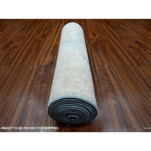2'7"x15'3" Queen Blue, Rural Motifs All Over Design, Wool Weft, Hand Knotted, Vegetable Dyes, Afghan Angora Oushak, Xl Runner Oriental Rug FWR537780
