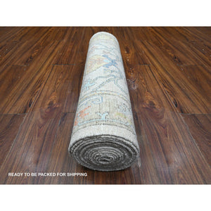 2'7"x15'9" White Smoke Gray, Natural Dyes With Colorful All Over Tribal Medallions Design, Wool Foundation, Afghan Angora Oushak, Hand Knotted, Xl Runner Oriental Rug FWR537786