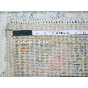 2'7"x15'9" White Smoke Gray, Natural Dyes With Colorful All Over Tribal Medallions Design, Wool Foundation, Afghan Angora Oushak, Hand Knotted, Xl Runner Oriental Rug FWR537786