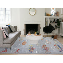 Load image into Gallery viewer, 8&#39;10&quot;x11&#39;9&quot; Window Gray, 100% Wool, Borderless Oceanic Colorful Fish Design, Natural Dyes, Denser Weave Afghan Peshawar, Hand Knotted Oriental Rug FWR537948