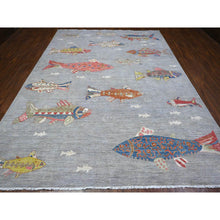 Load image into Gallery viewer, 8&#39;10&quot;x11&#39;9&quot; Window Gray, 100% Wool, Borderless Oceanic Colorful Fish Design, Natural Dyes, Denser Weave Afghan Peshawar, Hand Knotted Oriental Rug FWR537948
