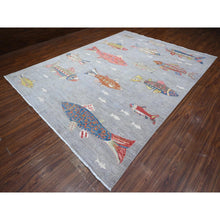 Load image into Gallery viewer, 8&#39;10&quot;x11&#39;9&quot; Window Gray, 100% Wool, Borderless Oceanic Colorful Fish Design, Natural Dyes, Denser Weave Afghan Peshawar, Hand Knotted Oriental Rug FWR537948