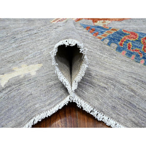 8'10"x11'9" Window Gray, 100% Wool, Borderless Oceanic Colorful Fish Design, Natural Dyes, Denser Weave Afghan Peshawar, Hand Knotted Oriental Rug FWR537948