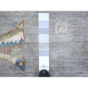 8'10"x11'9" Window Gray, 100% Wool, Borderless Oceanic Colorful Fish Design, Natural Dyes, Denser Weave Afghan Peshawar, Hand Knotted Oriental Rug FWR537948