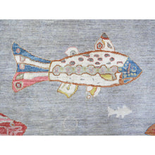 Load image into Gallery viewer, 8&#39;10&quot;x11&#39;9&quot; Window Gray, 100% Wool, Borderless Oceanic Colorful Fish Design, Natural Dyes, Denser Weave Afghan Peshawar, Hand Knotted Oriental Rug FWR537948