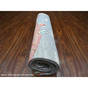 8'10"x11'9" Window Gray, 100% Wool, Borderless Oceanic Colorful Fish Design, Natural Dyes, Denser Weave Afghan Peshawar, Hand Knotted Oriental Rug FWR537948