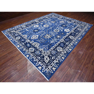 9'2"x11'6" Blue Yonder, Vegetable Dyes, Soft Wool, Fine Peshawar With All Over Mahal Design, Hand Knotted, Oriental Rug FWR537984