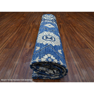 9'2"x11'6" Blue Yonder, Vegetable Dyes, Soft Wool, Fine Peshawar With All Over Mahal Design, Hand Knotted, Oriental Rug FWR537984