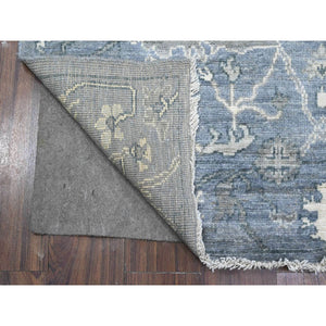 4'1"x11'1" Lava Gray, Wool Weft, Afghan Wide Runner, Hand Knotted, Vegetable Dyes, Angora Oushak, Rural Leaf And Flower All Over Design, Oriental Rug FWR538038