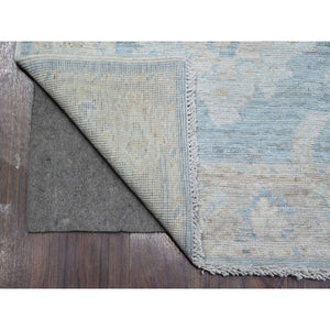 2'9"x15'4" Riviera Blue, Hand Knotted Village Floral Medallions All Over Design, Afghan Angora Oushak, Vegetable Dyes, Wool Weft, Xl Runner Oriental Rug FWR538086