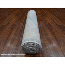 Load image into Gallery viewer, 2&#39;9&quot;x15&#39;4&quot; Riviera Blue, Hand Knotted Village Floral Medallions All Over Design, Afghan Angora Oushak, Vegetable Dyes, Wool Weft, Xl Runner Oriental Rug FWR538086