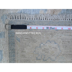 2'9"x15'4" Riviera Blue, Hand Knotted Village Floral Medallions All Over Design, Afghan Angora Oushak, Vegetable Dyes, Wool Weft, Xl Runner Oriental Rug FWR538086