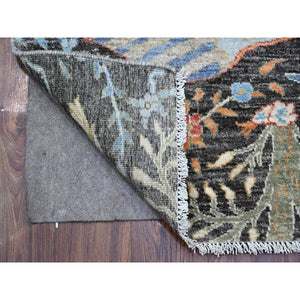 2'5"x17'9" Charcoal Gray, Hand Knotted All Wool, Afghan Peshawar with Birds of Paradise, Vegetable Dyes, XL Runner Oriental Rug FWR538248