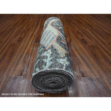 Load image into Gallery viewer, 2&#39;5&quot;x17&#39;9&quot; Charcoal Gray, Hand Knotted All Wool, Afghan Peshawar with Birds of Paradise, Vegetable Dyes, XL Runner Oriental Rug FWR538248