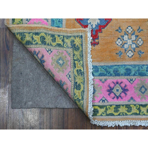 4'x5'9" Apricot Orange, Vibrant Fusion Kazak, Caucasian All Over Design, Hand Knotted, All Natural Wool, Oriental Rug FWR538266
