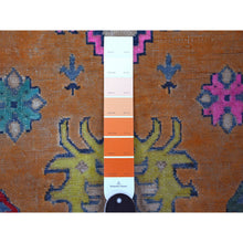Load image into Gallery viewer, 4&#39;x5&#39;9&quot; Apricot Orange, Vibrant Fusion Kazak, Caucasian All Over Design, Hand Knotted, All Natural Wool, Oriental Rug FWR538266