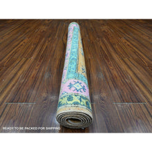 Load image into Gallery viewer, 4&#39;x5&#39;9&quot; Apricot Orange, Vibrant Fusion Kazak, Caucasian All Over Design, Hand Knotted, All Natural Wool, Oriental Rug FWR538266